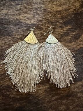Elegant Beige Tassel Fringe Earrings - Lightweight Statement Drop